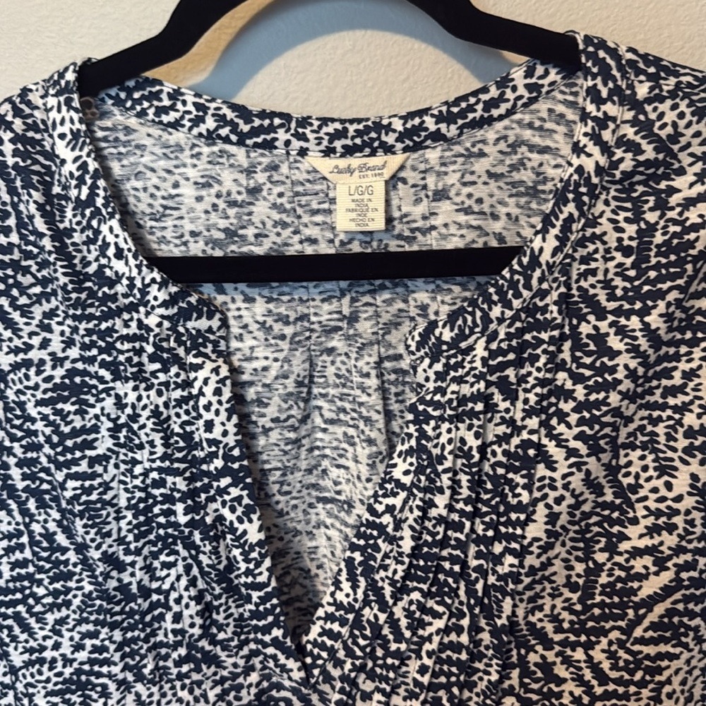 Lucky Brand Dress Tunic Womens Large Black White Paisley V Neck ¾ Sleeve EUC - Picture 3 of 10